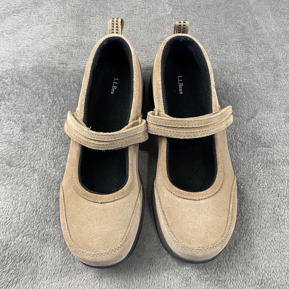 L.L. Bean Mary Jane Shoes Womens 8 Tan Suede Hook Loop 278614 Comfort Trail - Picture 2 of 10